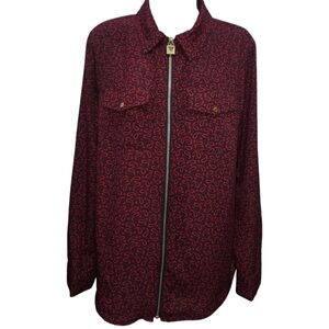 MICHAEL Michael Kors Paisley Printed Utility Locket Zip Roll Up Long Sleeve Top